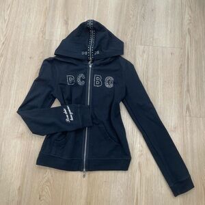 BCBG blackY2K fitted zip-up hoodie with bling details size Medium